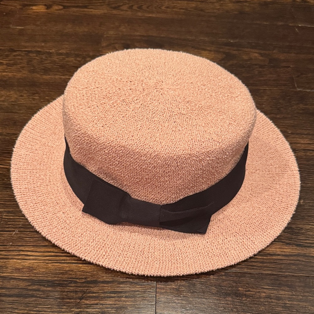 Chic Women's Pink Hat with Black Ribbon for the races